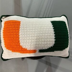 University of Miami “U” Crochete pillow by hand